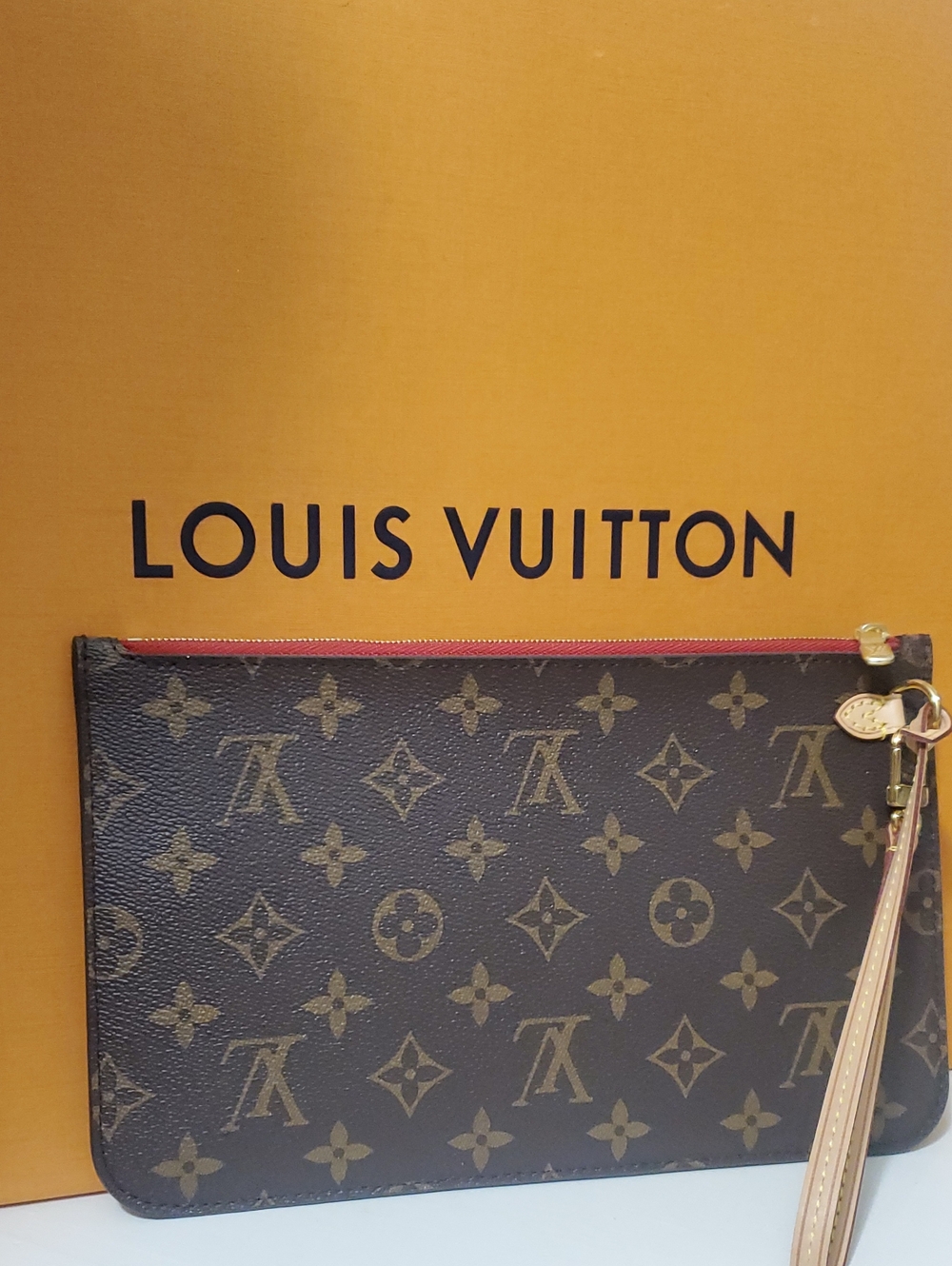 Louis Vuitton Monogram Canvas Wristlet with Red Trim